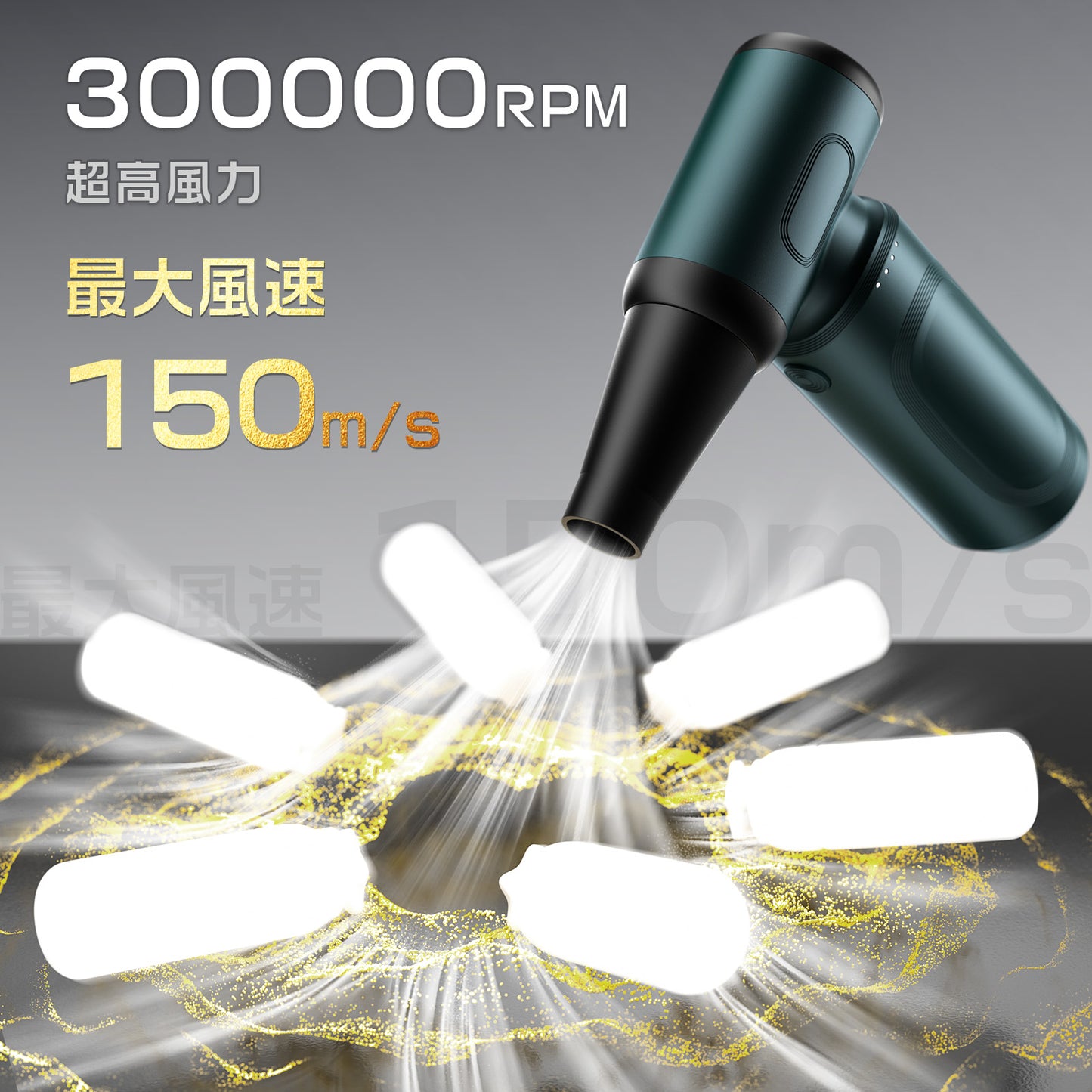 エアダスター 電動エアダスター 最強ブロワー ブロワー 洗車 150m/sな風速 4段階風量調整 300000RPM 超強力 7500mAh USB-C充電式 ブラシレスモーター 小型 PC掃除 空気入れ コードレス 日本語取扱説明書 青