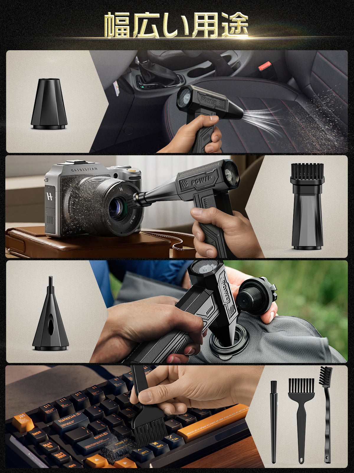 【日本正規品】エアダスター 電動ブロワー ブロアー 洗車 300000RPM 超強力 10000mAh 120m/sな風速 4段階風量調整 USB-C充電式 LEDライト PC掃除/空気入れ コードレス 収納袋付き 日本語取扱説明書